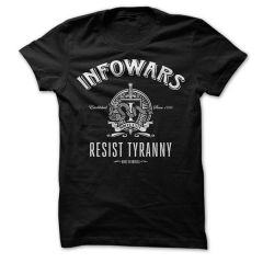 Front view of Infowars Resist Tyranny shirt 