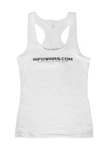 Front view of Women's White Infowars Tank Top 