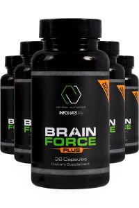 Close up of bottles lined up for the Brain Force Infowars Life 5 pack